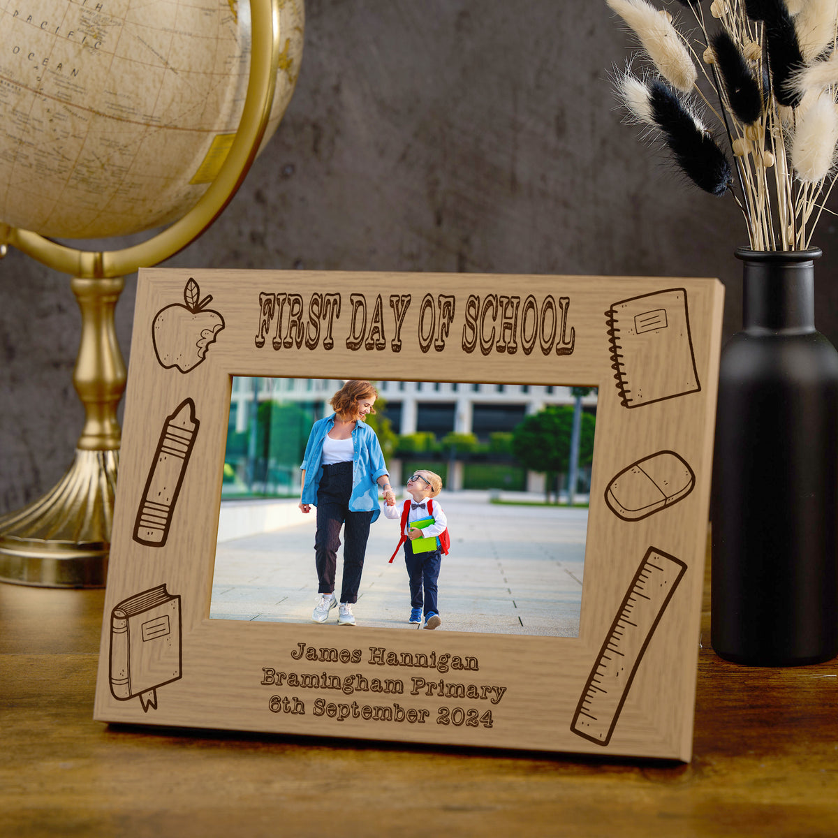 Personalised First Day Of School Photo Frame Engraved With Emblems