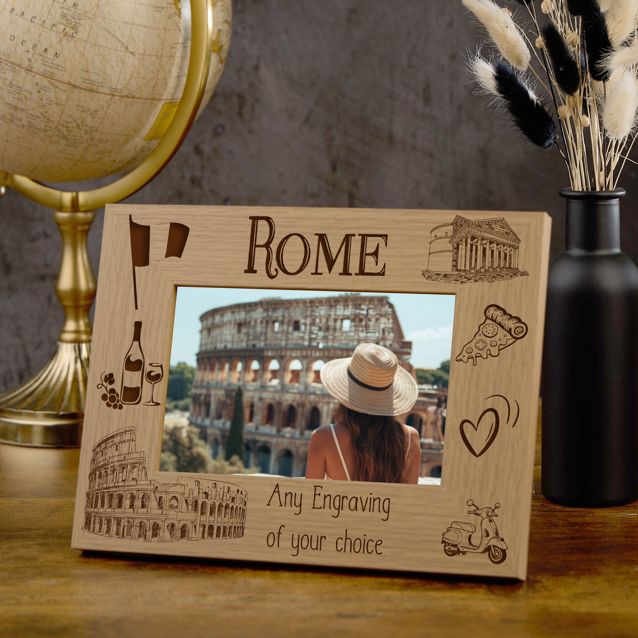 Personalised Rome Holiday Memory Photo Frame Engraved