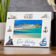 Personalised Holidays Adventure Memory Seaside White Photo Frame