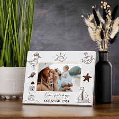 Personalised Seaside Holiday Photo Frame Engraved Nautical Theme