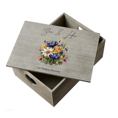 Personalised Large Wedding Keepsake Box Vintage Style With Bouquet