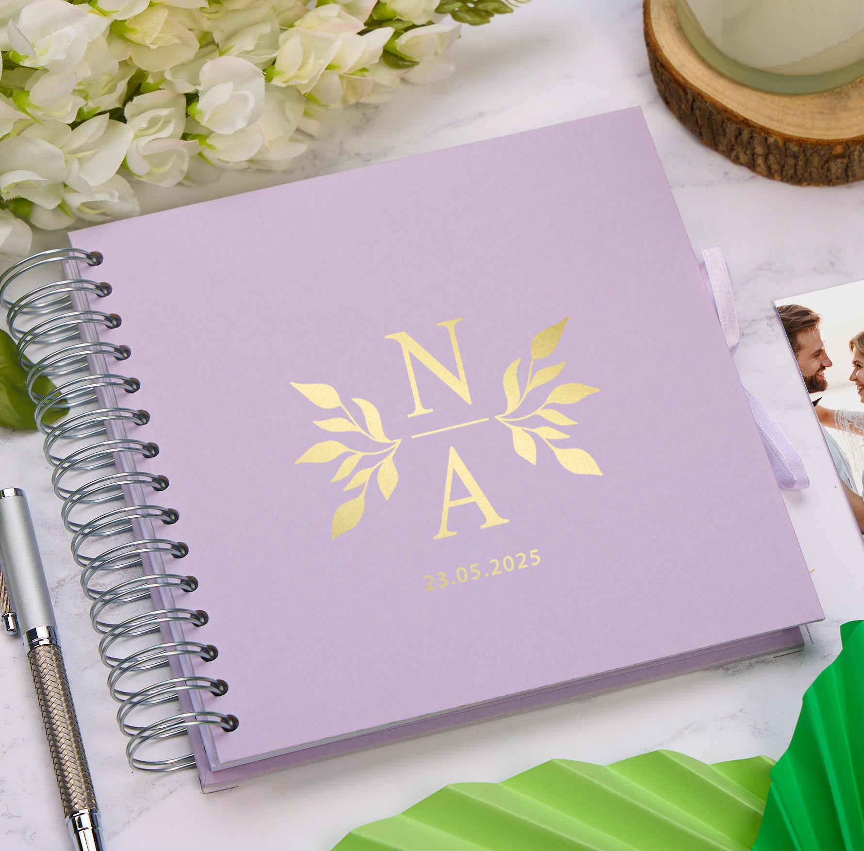 Personalised  Wedding Guest Book Reception Guestbook With Leaves and Initials