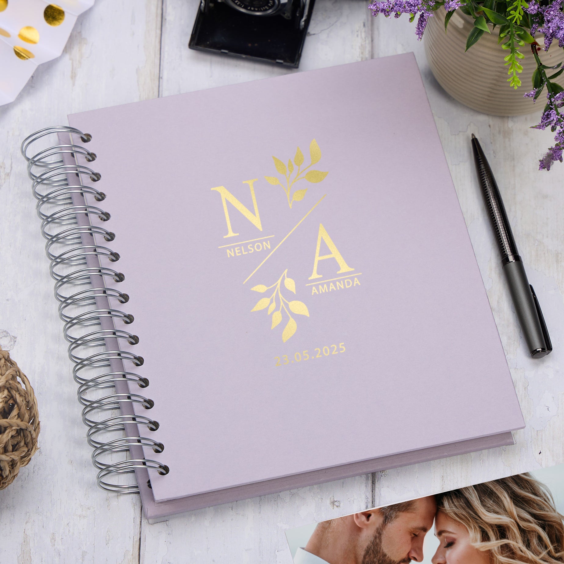 Personalised Large Wedding Photo Album With Leaves and Initials