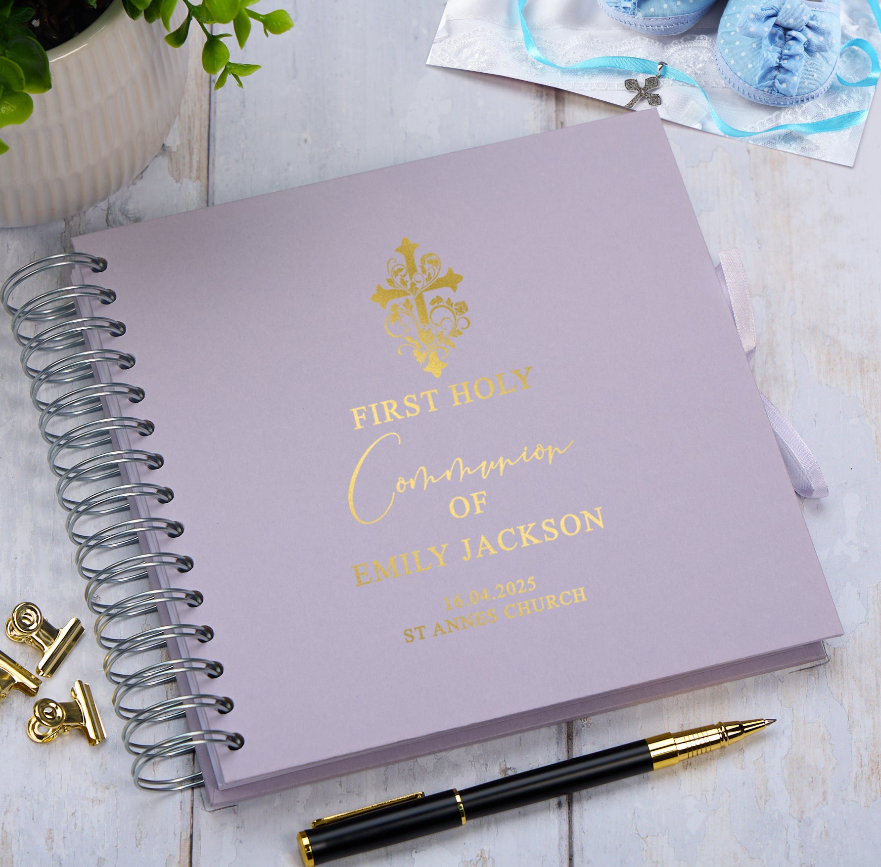 Personalised Holy Communion Guestbook, Photo Album or Scrapbook With Cross and Multiple Colours