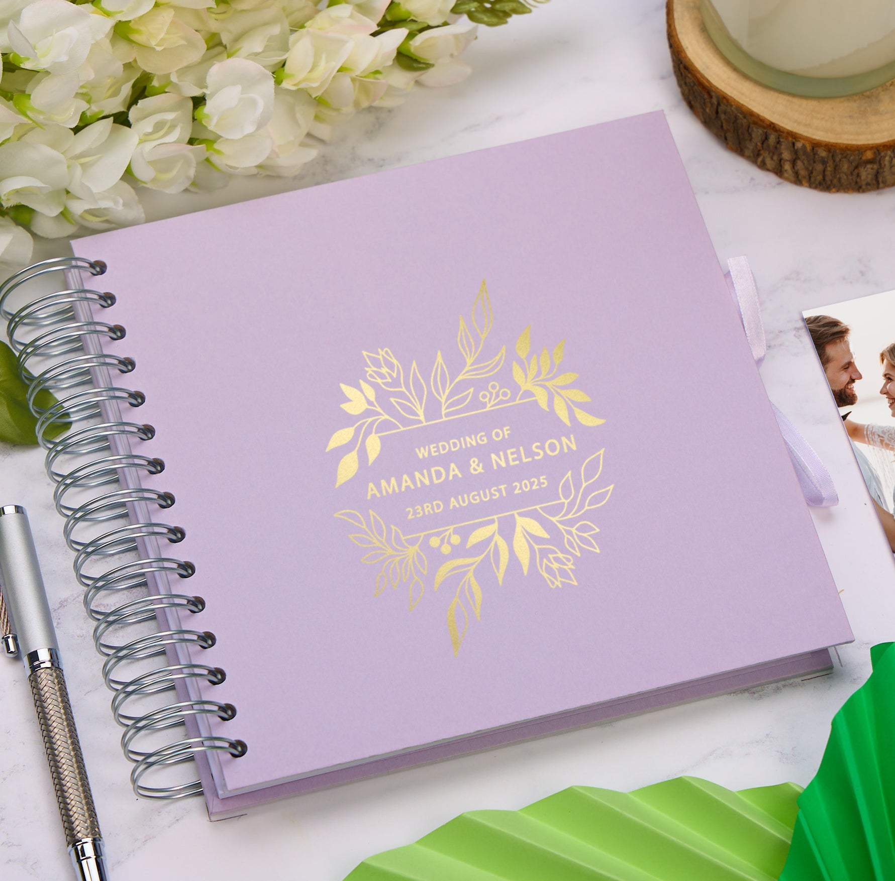 Personalised  Wedding Guest Book Reception Guestbook With Leaves