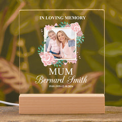 Personalised Photo Memorial Lamp Night Light Remembrance With Floral Border