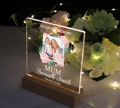 Personalised Photo Memorial Lamp Night Light Remembrance With Floral Border