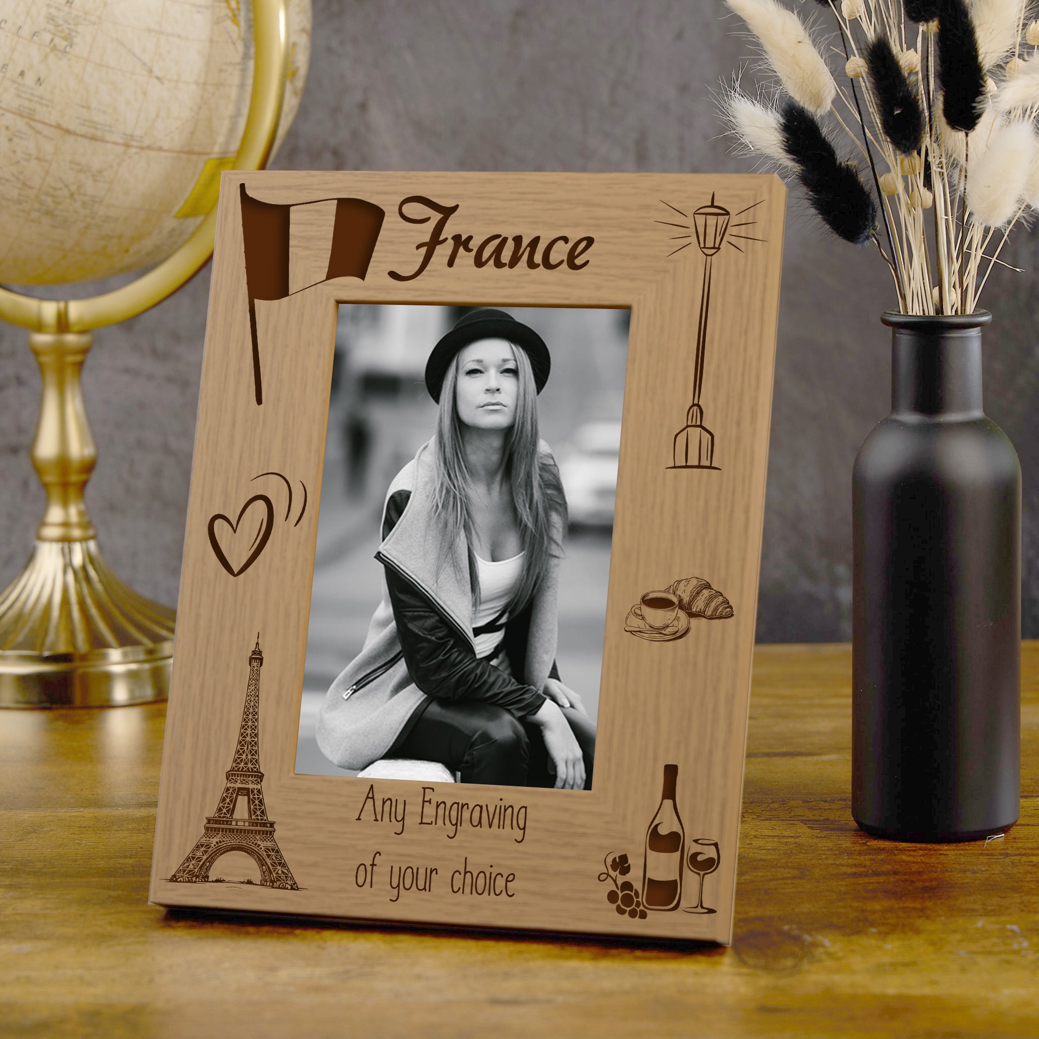 Personalised France Holiday Memory Photo Frame Engraved