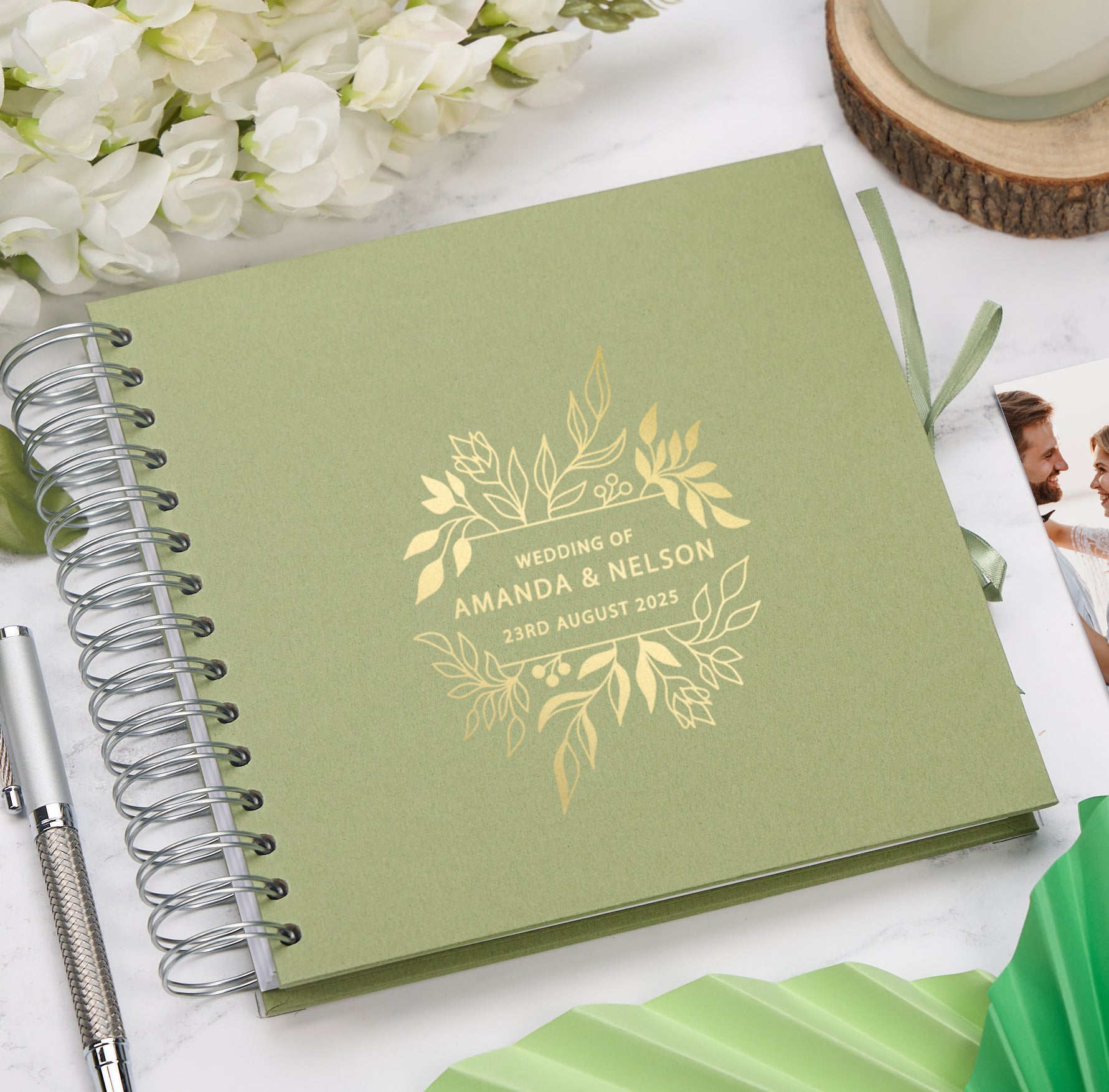 Personalised  Wedding Guest Book Reception Guestbook With Leaves