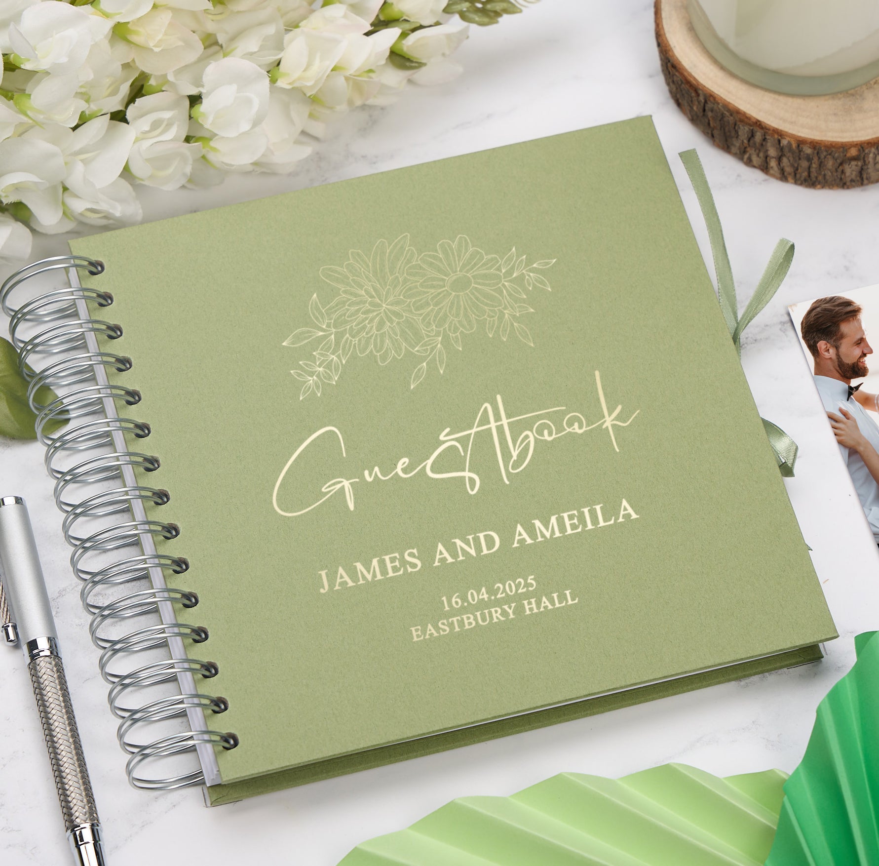 Personalised Custom Foil Wedding Guestbook With Delicate Flowers and Multiple Colours