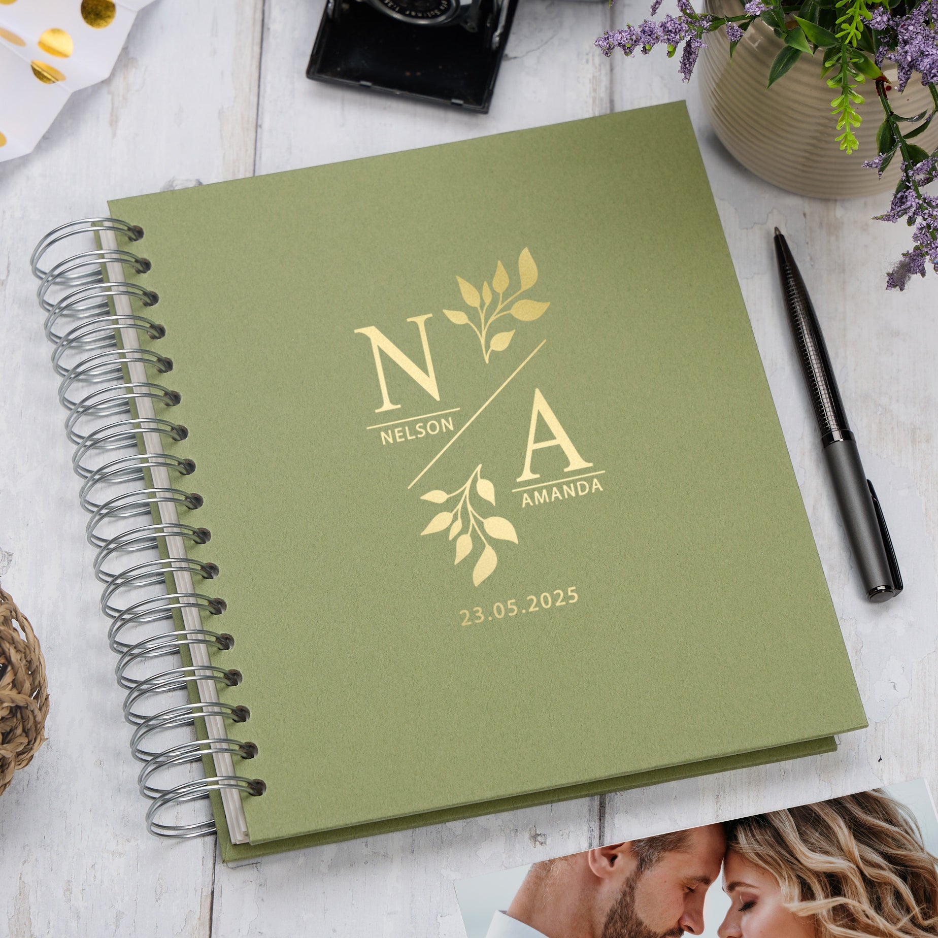 Personalised Large Wedding Photo Album With Leaves and Initials