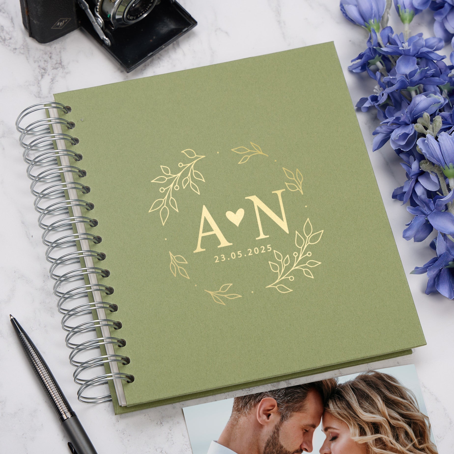 Personalised Large Wedding Photo Album With Leaves and Heart