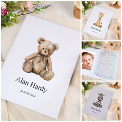 Baby Certificate Holder Personalised Linen Cover With Photo Space