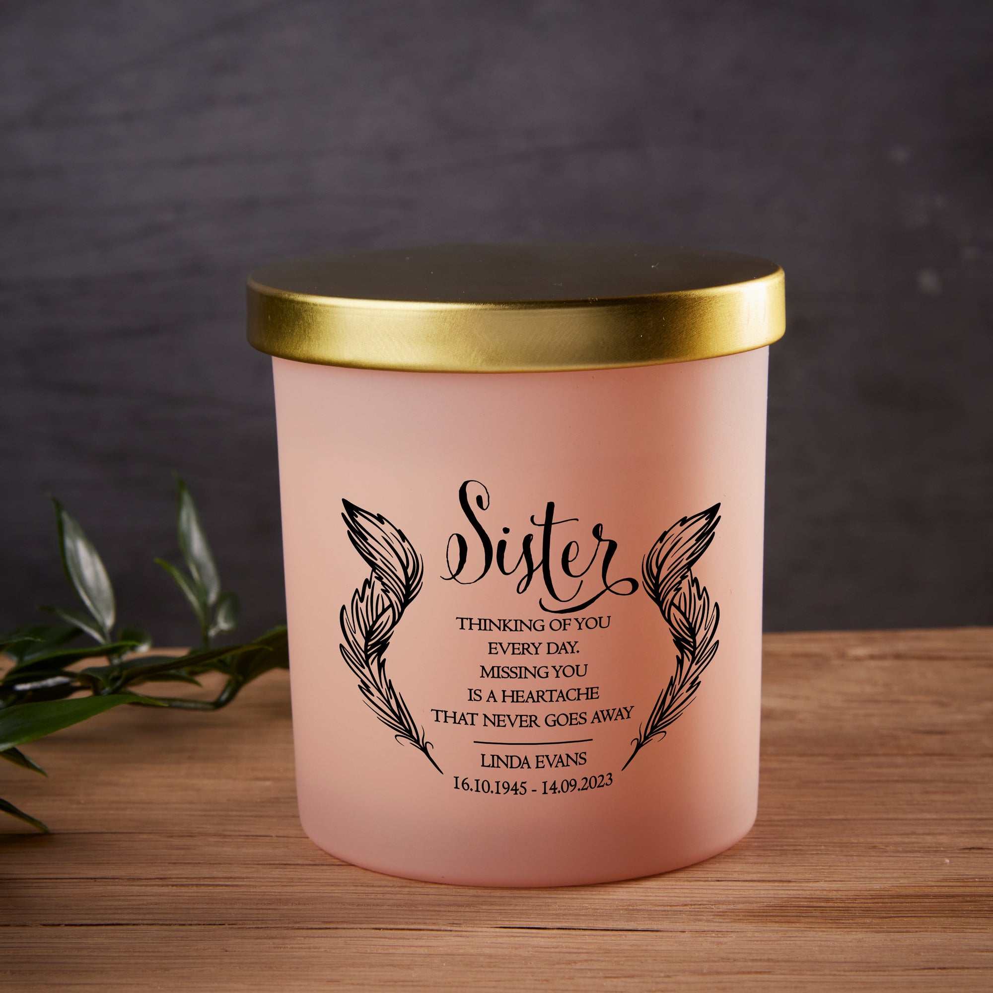 Beautiful Pink Sister Memorial Remembrance Personalised Candle Gift