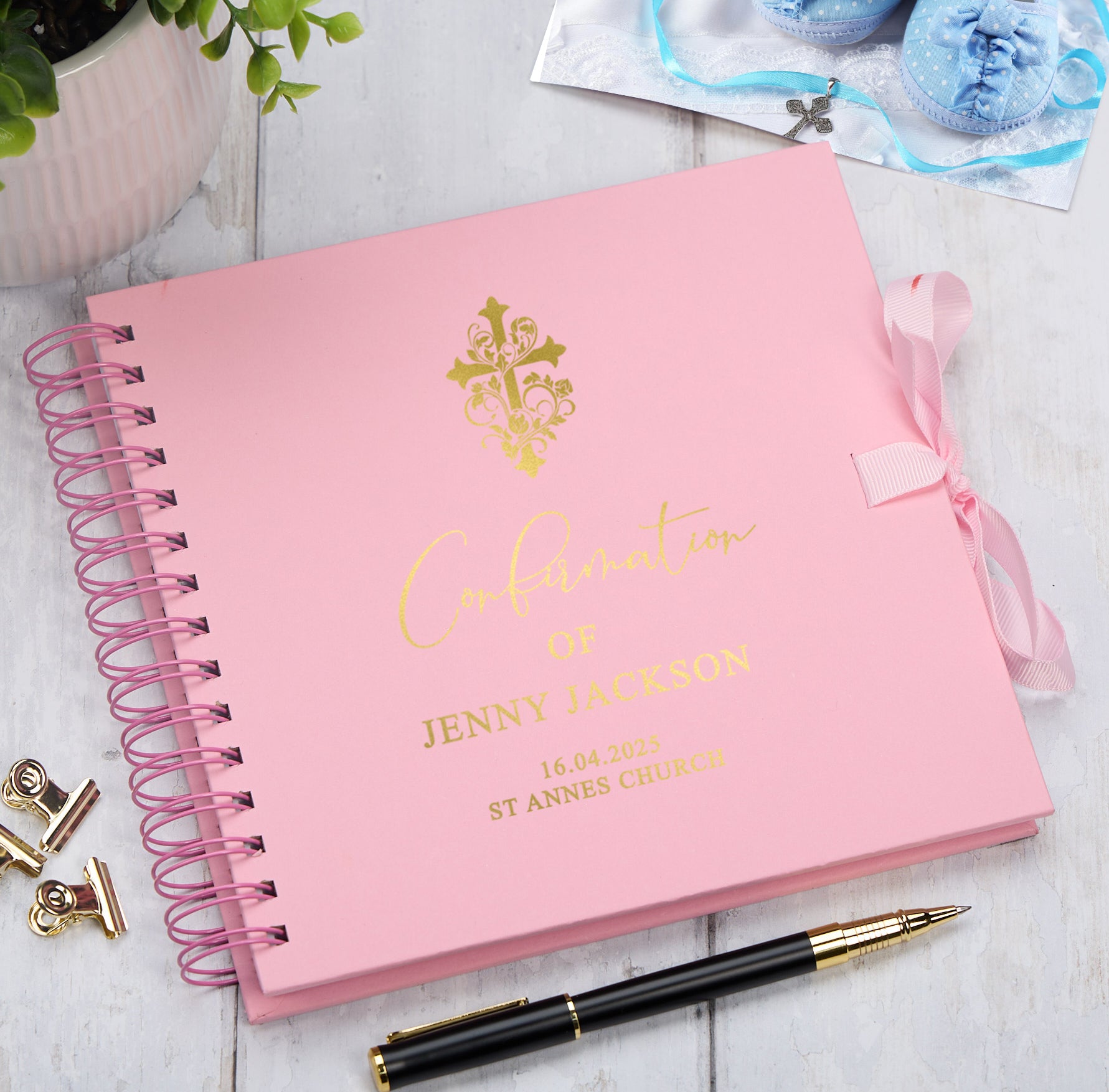 Personalised Confirmation Guestbook, Photo Album or Scrapbook With Cross and Multiple Colours