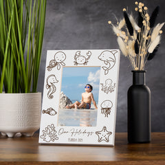 Personalised Seaside Holiday Photo Frame Engraved With Sea Animals