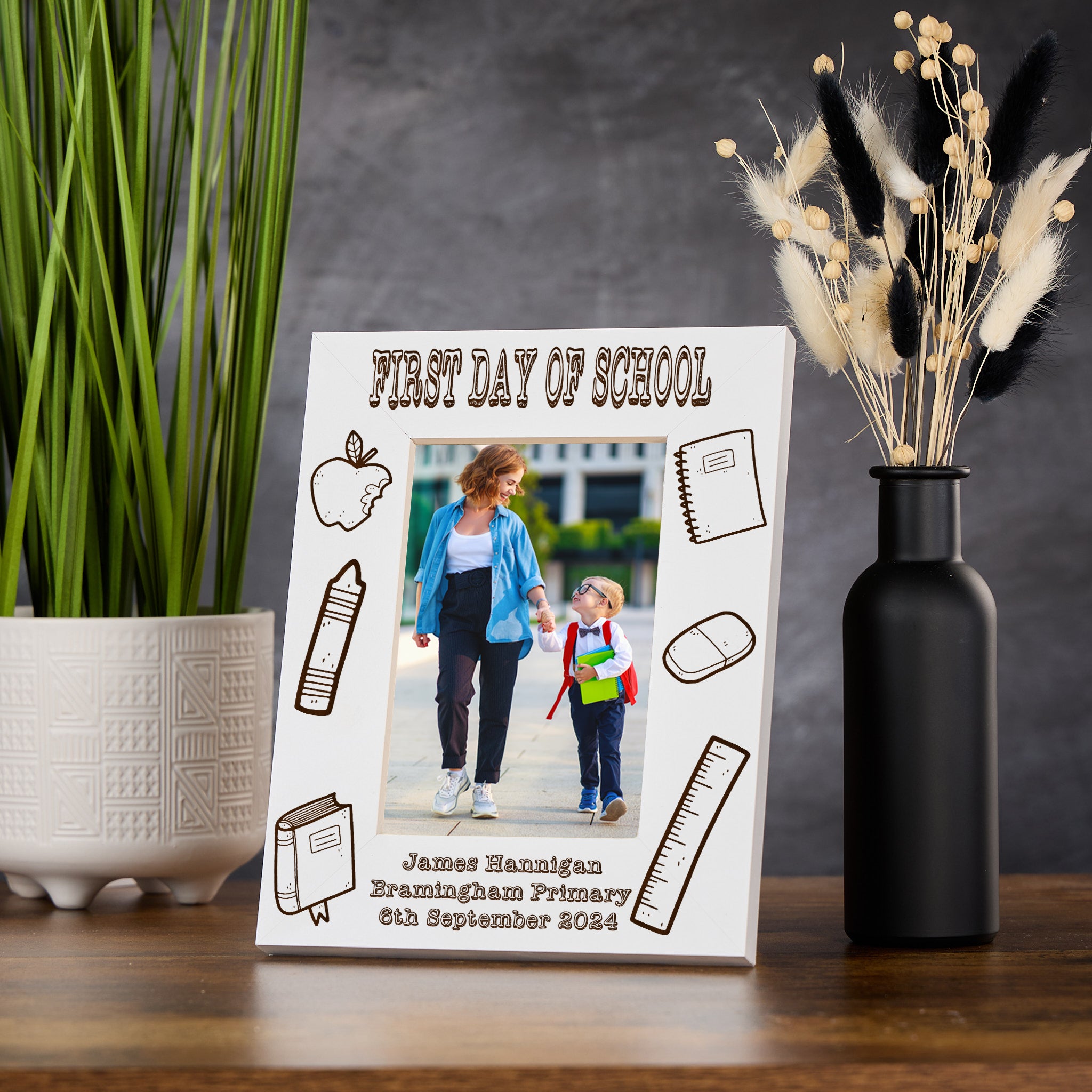 Personalised First Day Of School Photo Frame Engraved With Emblems