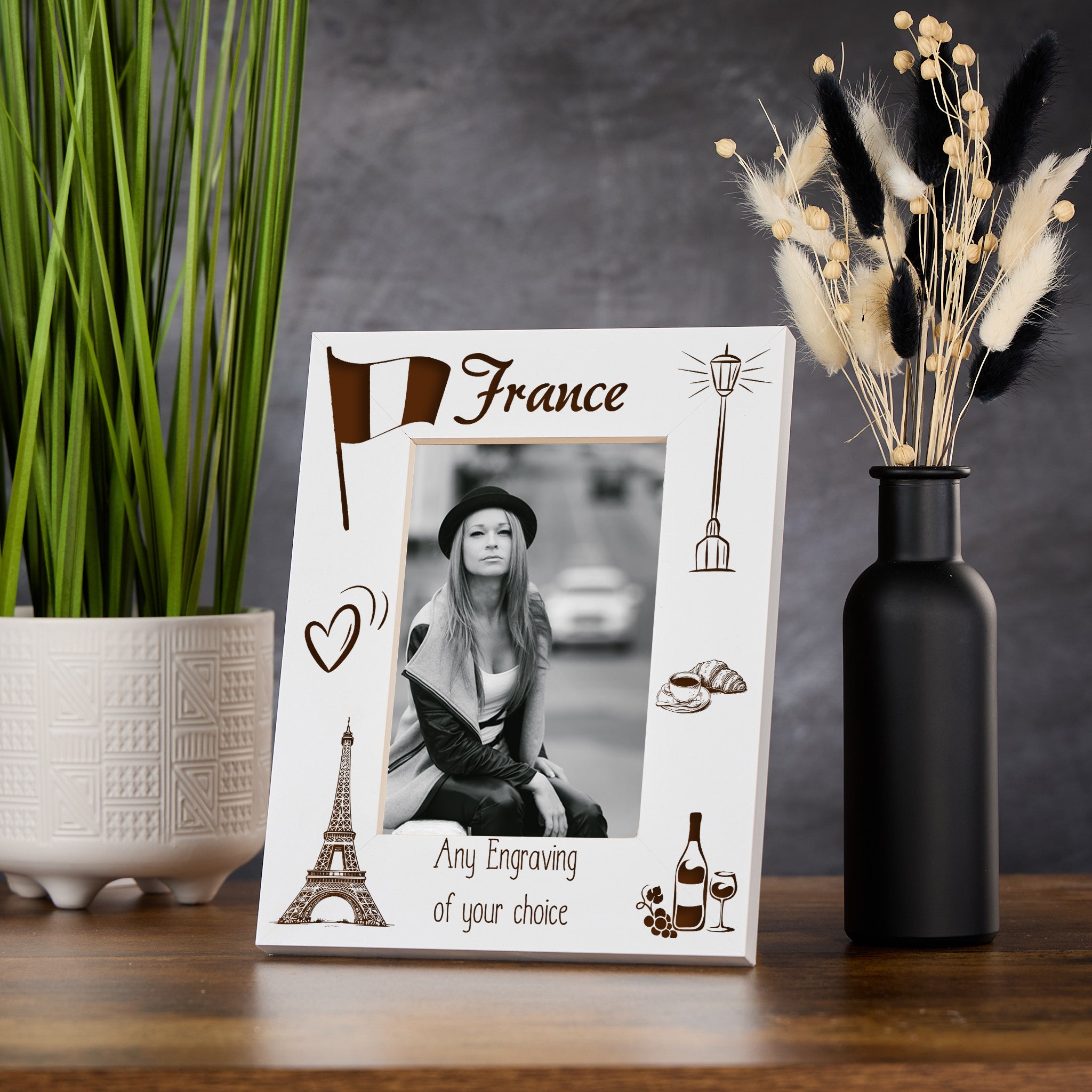 Personalised France Holiday Memory Photo Frame Engraved