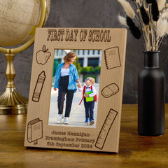 Personalised First Day Of School Photo Frame Engraved With Emblems