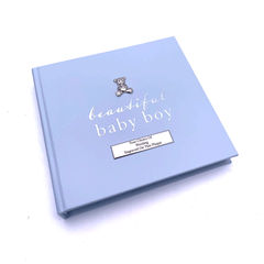 PERSONALISED BABY BOY PHOTO ALBUM 50 PICTURES BLUE AND SILVER