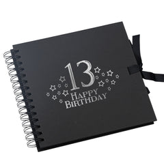 13th Birthday Black Scrapbook, Guest Book Or Photo Album with Silver Script