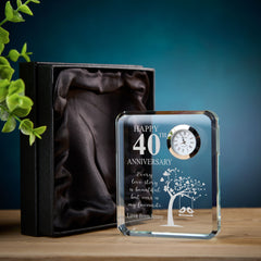 Personalised Crystal Glass Clock Gift for 40th Wedding Anniversary Boxed