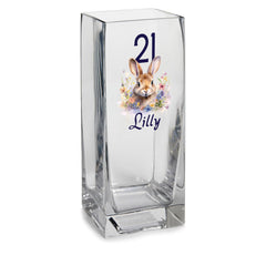 Personalised Birthday Flower Vase Gift Any Age With Bunny 70th, 60th, 50th, 40th, 30th, 21st