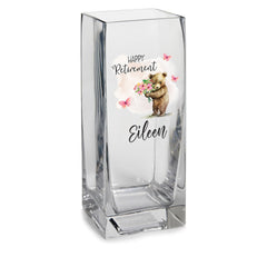 Personalised Retirement Flower Vase Gift With Teddy Bear