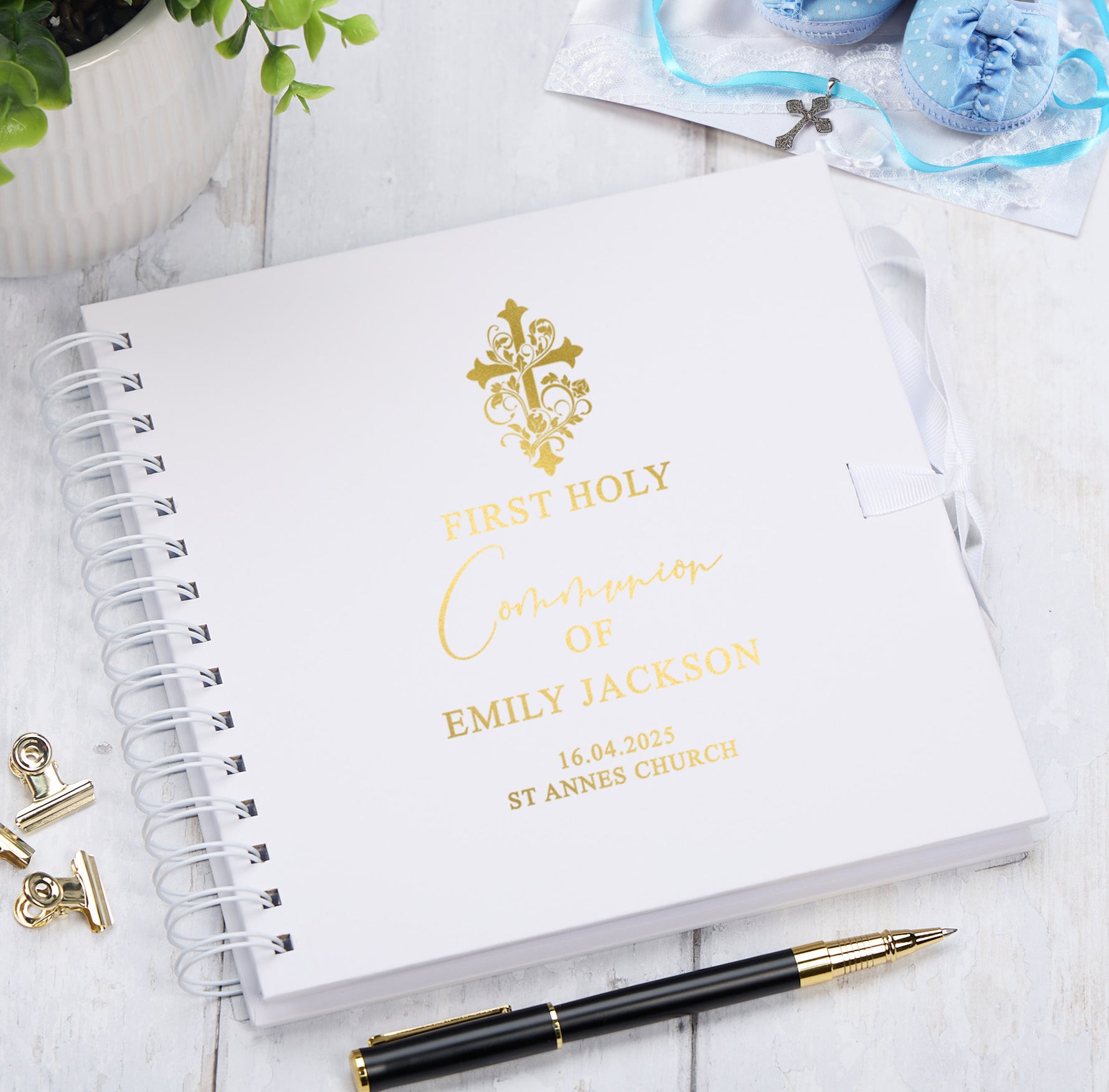 Personalised Holy Communion Guestbook, Photo Album or Scrapbook With Cross and Multiple Colours