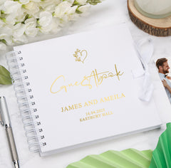 Personalised Custom Foil Wedding Guestbook With Delicate Heart and Multiple Colours