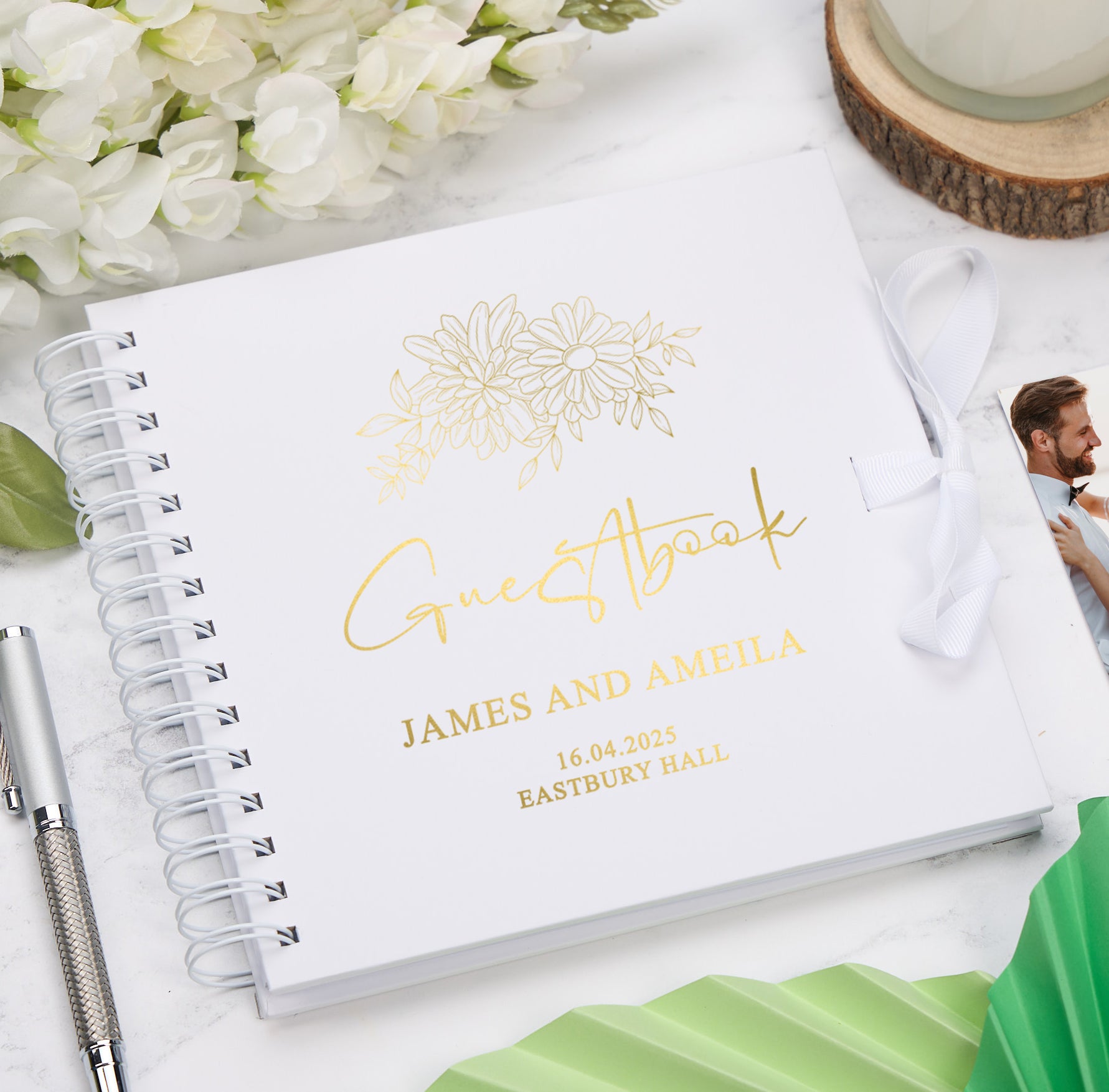 Personalised Custom Foil Wedding Guestbook With Delicate Flowers and Multiple Colours