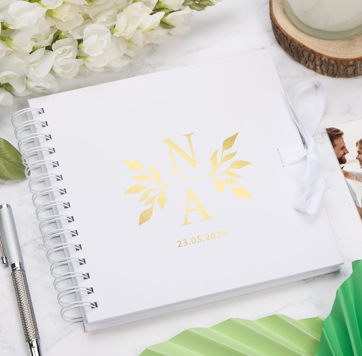 Personalised  Wedding Guest Book Reception Guestbook With Leaves and Initials