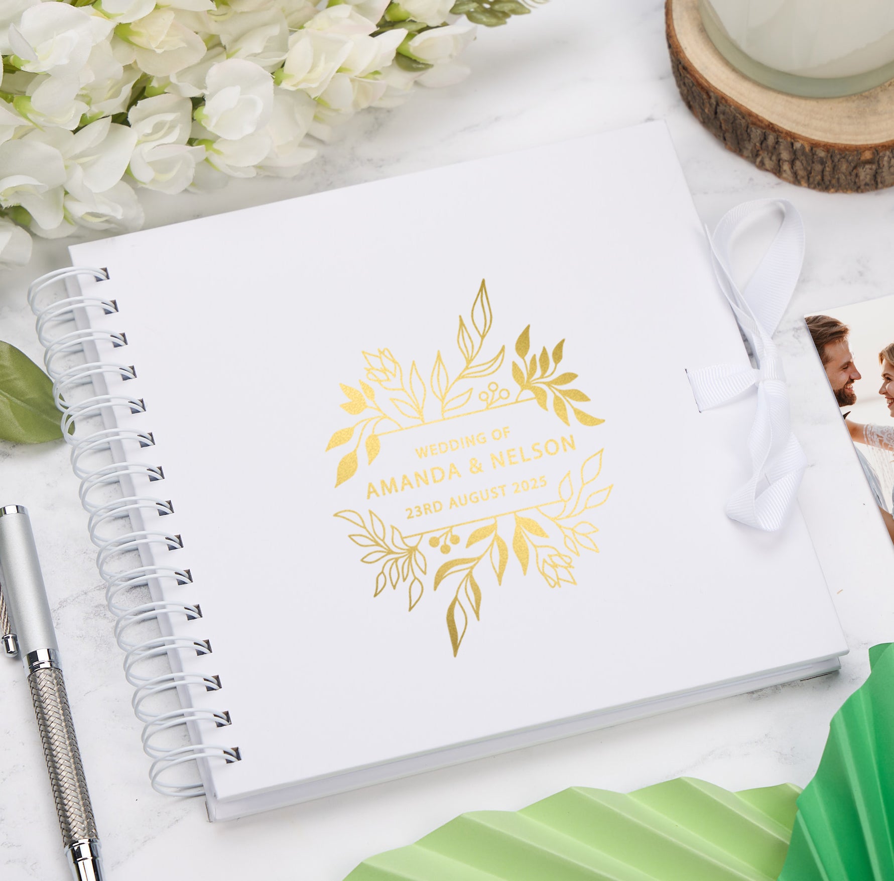 Personalised  Wedding Guest Book Reception Guestbook With Leaves