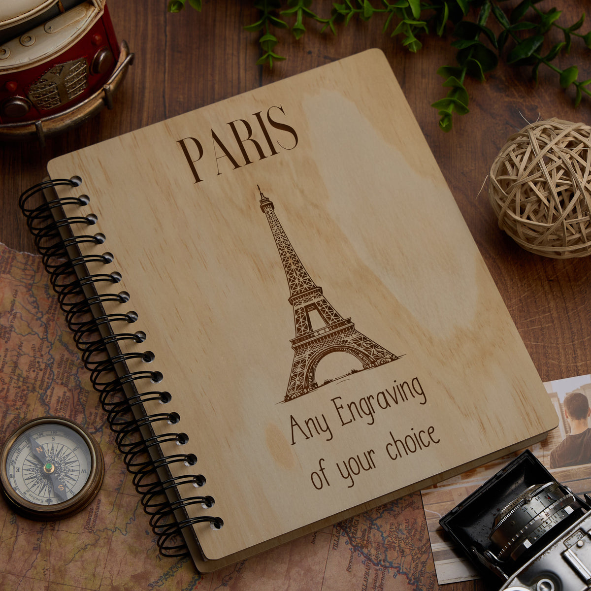 Personalised Large Engraved Wooden Photo Album Paris Holiday