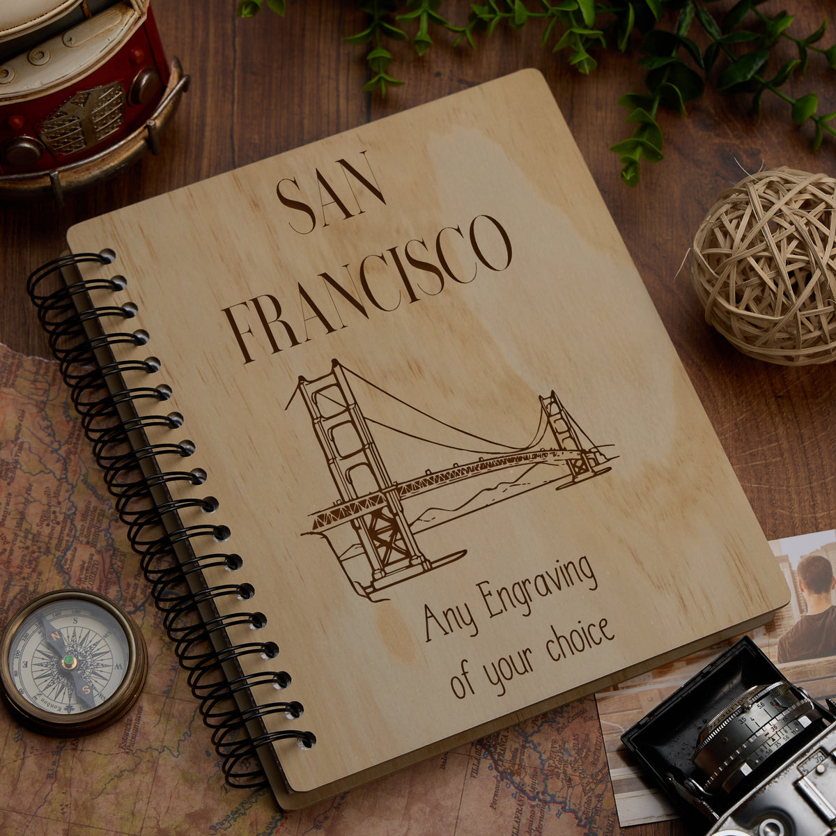 Personalised Large Engraved Wooden Photo Album San Francisco