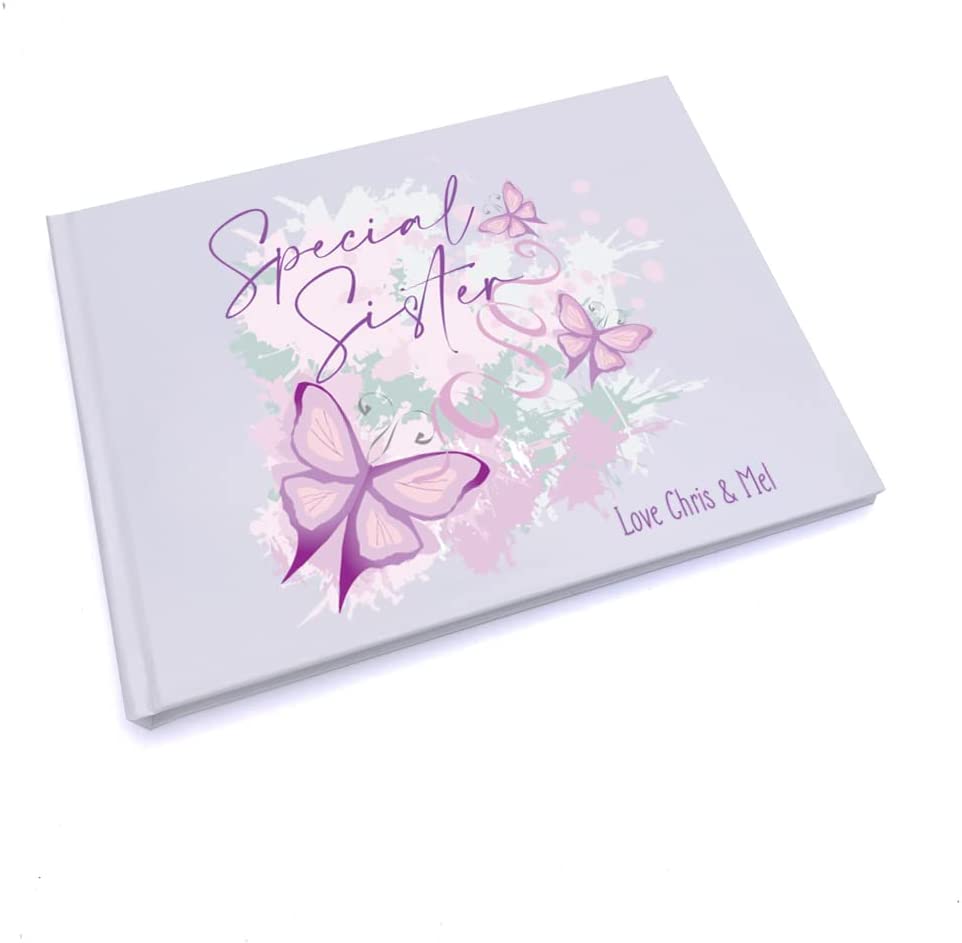 Personalised Special Sister Pink & Purple Butterfly Gift Guest Book