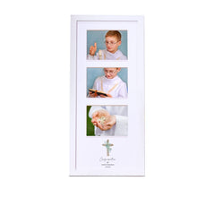 Personalised Confirmation Triple Photo Frame With Natural Cross