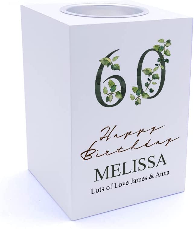 Personalised 60th Birthday Green Leaf Design Gift Tea Light Holder