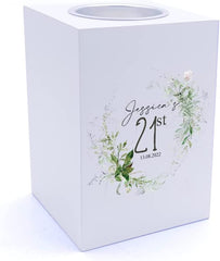 Personalised 21st Birthday Botanical Design Tea Light Holder Gift