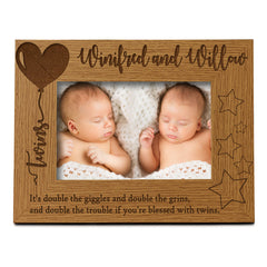 Personalised Twins Balloon Design Wooden Photo Frame Gift (4 x 6)