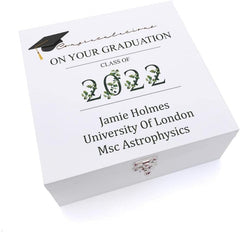 Personalised Graduation Large Keepsake Memory Wooden Box Gift Leaf Design