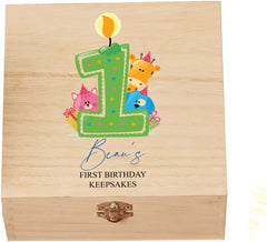 Personalised Wooden 1st Birthday Baby Boy Keepsake Memory Box