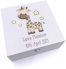 ukgiftstoreonline Personalised Luxury Wooden Baby Keepsake Box With Cute Giraffe