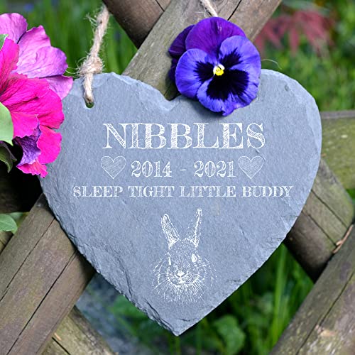 Personalised Rabbit Remembrance Memorial Slate Heart Stone Plaque