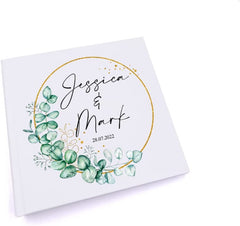 Personalised Wedding Photo album Gift With Eucalyptus Wreath