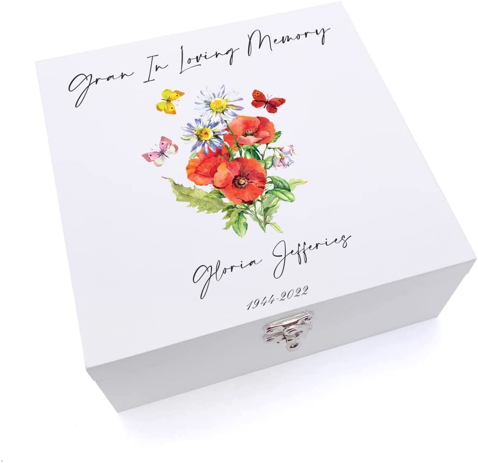 ukgiftstoreonline Personalised Gran Remembrance Keepsake Wooden Box flowers and Butterflies