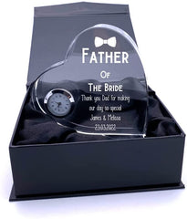 Engraved Heart Crystal Glass Clock Father Of The Bride Wedding Gift