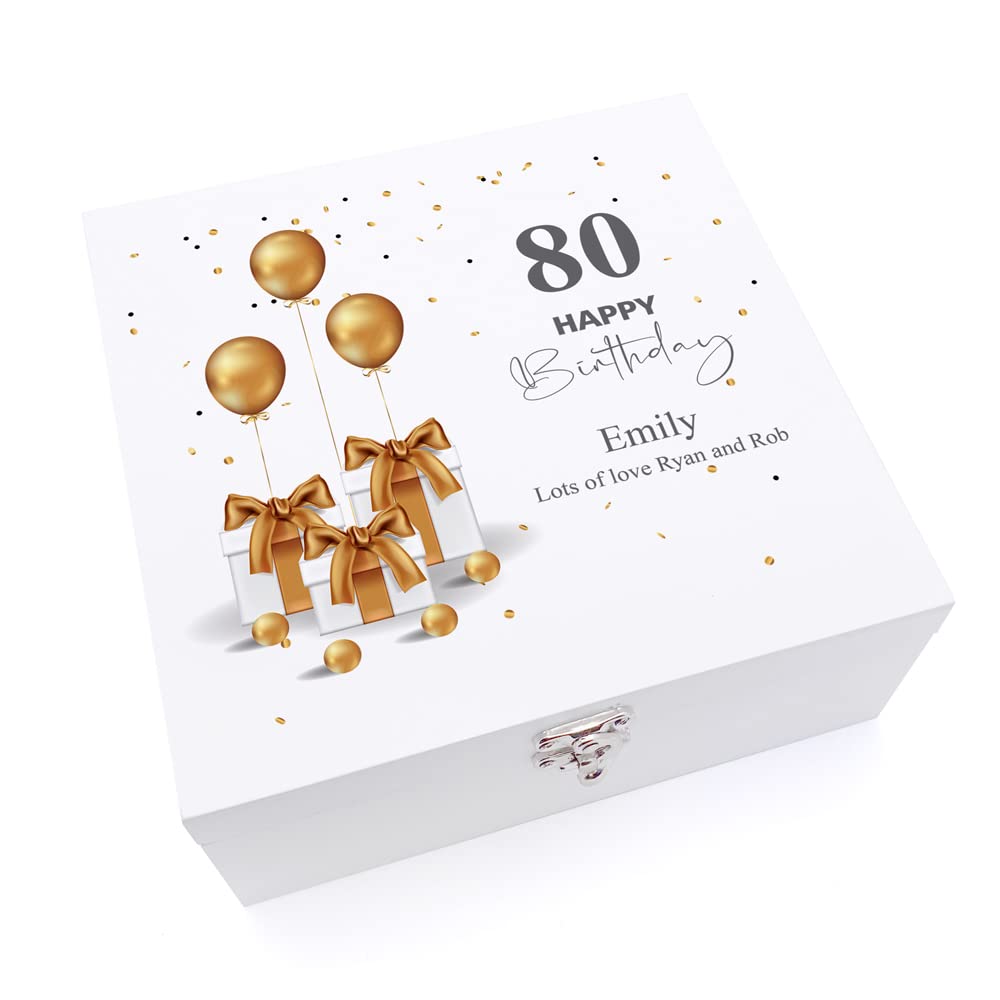 ukgiftstoreonline Personalised 80th Birthday Gift Keepsake Wooden Box Present Design.