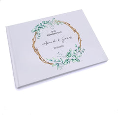 Personalised Wedding Guest Book With Green Leaves and Twigs Design