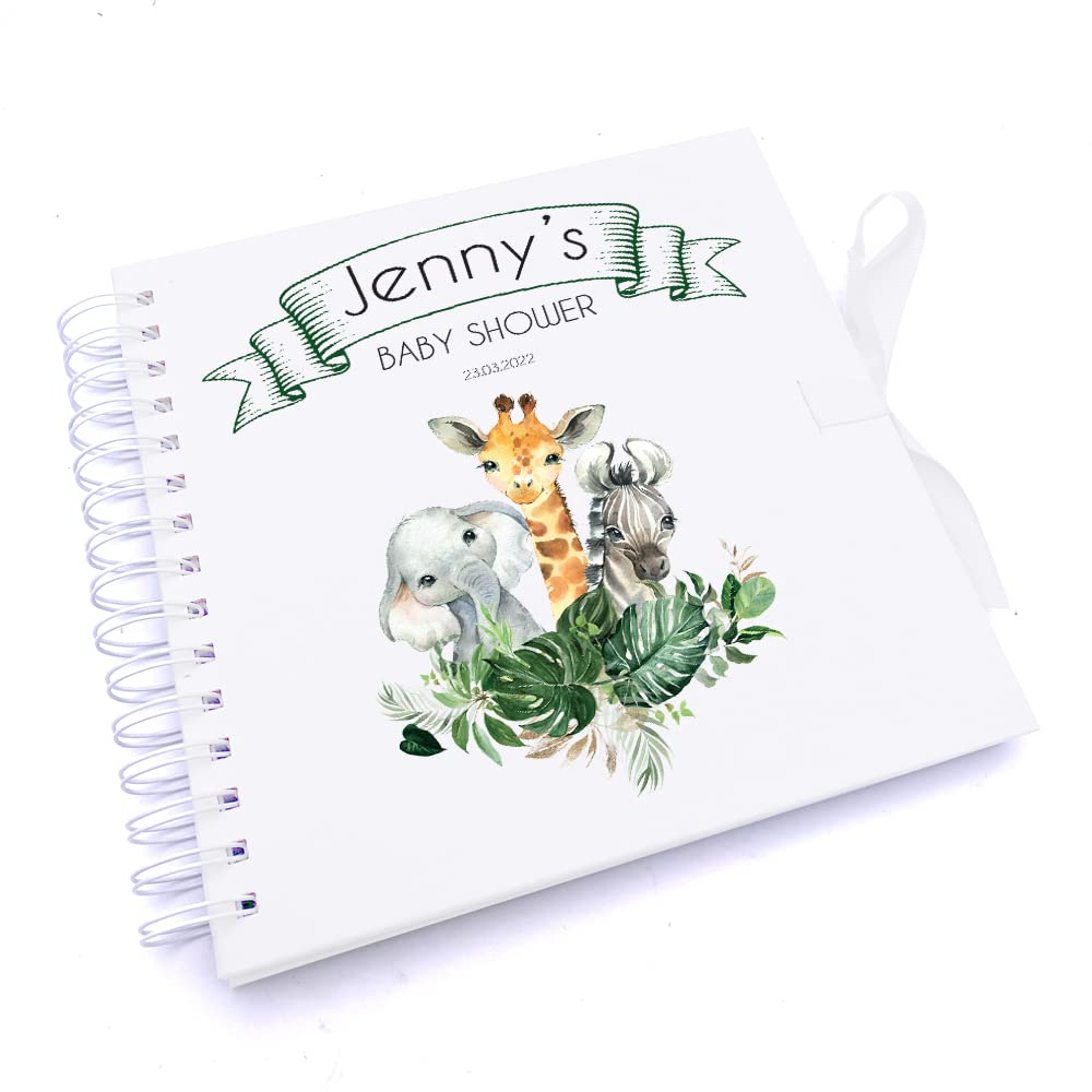 Personalised Baby Shower Guest Book, Scrapbook Album Tropical Safari